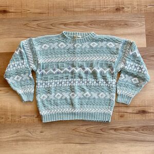 LL Bean Tulip Floral Knit Ramie Cotton Sweater Grandma Cottage VTG Womens Size M